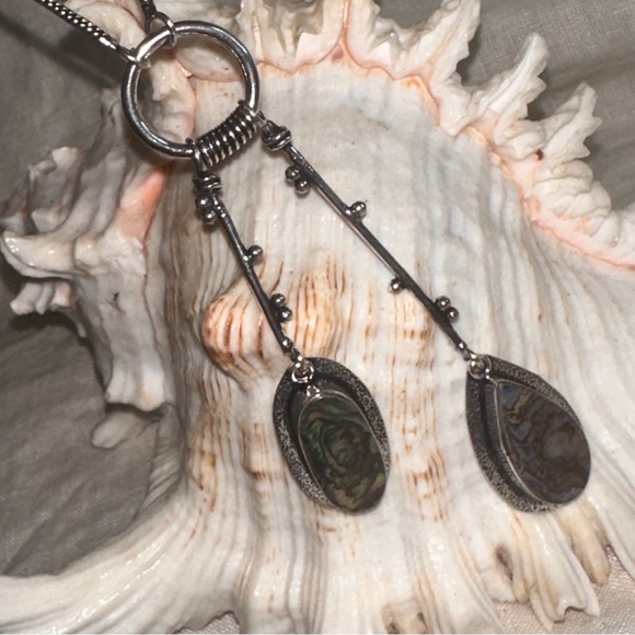 Modern Abalone Solar dangle multi-gem handmade statement Necklace - Picture 4 of 16